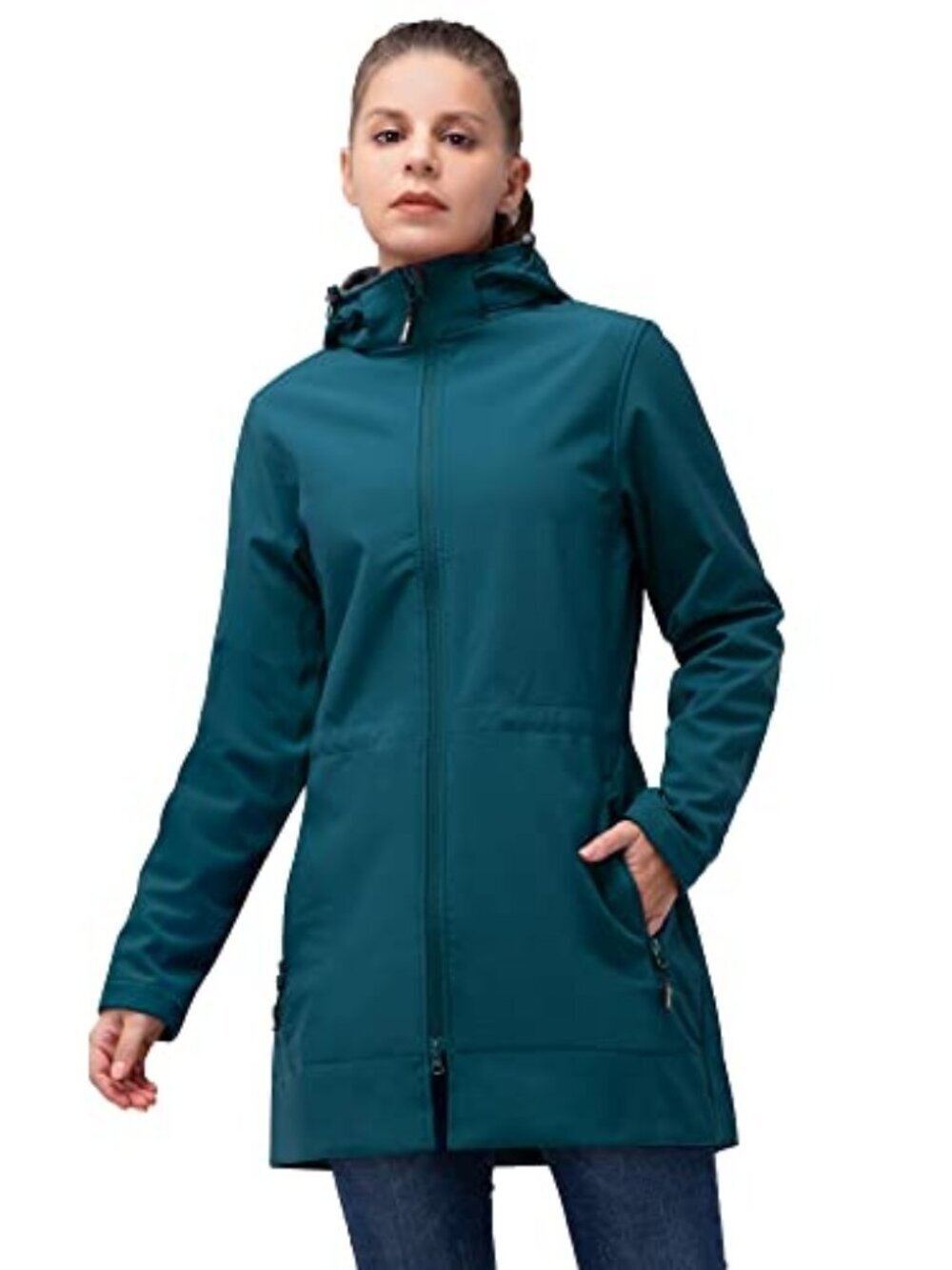 🆕 Women's Waterproof Softshell Long Rain Jacket with Hood Fleece Lined